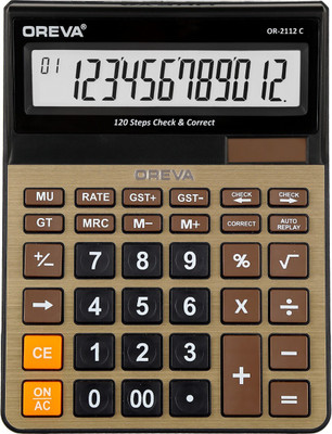 OREVA OR 2112 C [BLACK GOLDEN] LARGE DISPLAY CALCULATOR WITH CHECK & CORRECT , ALUMINIUM FACE Financial  Calculator(12 Digit)