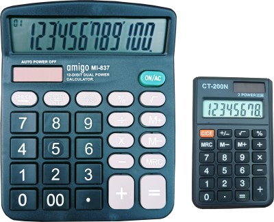 SHIVA MI-837N Amigo 12 Digit 4.2 Inch Display 120 Step Check + Citllzen CT-200N 8-Digit Pocket Financial  Calculator(12 Digit)