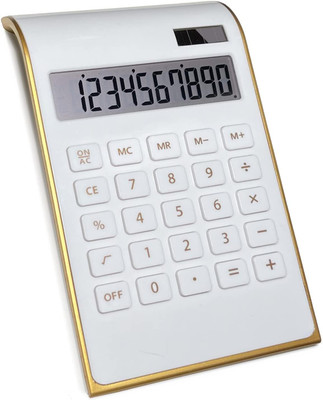 STARFLYER Calculator Extra Large Screen for Kids Calculator. New White+Gold 5-Inch LCD Display, Big Buttons Easy to Press Financial  Calculator(12 Digit)