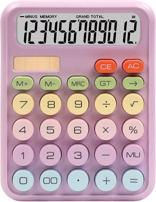 Villy Colorful 12 Digit Large Keys Office Mechanical Calculator Cute Pastel Button 12 Digit Dual Power Calculator with Pastel Keys Basic  Calculator(12 Digit)