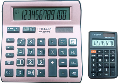 CITLLZEN CT-513WT 12 Disits large display, 112 Steps Check + Citllzen CT-200N 8-Digit Pocket Financial  Calculator(12 Digit)