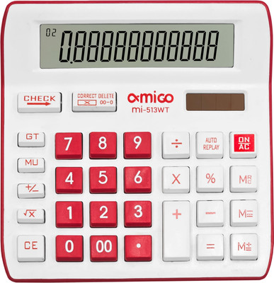 Amigo Mi-513GT | 12-Digit Display | Dual Power | Red | Basic  Calculator(12 Digit)
