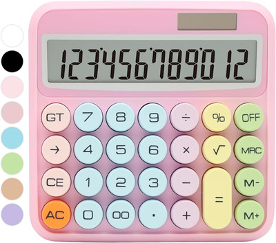 DREGGERZ Colorful Candy Colored Electronic Calculator Large LCD Display Round Button Easy to Press for School Office Home with Battery and Solar Basic  Calculator(12 Digit)