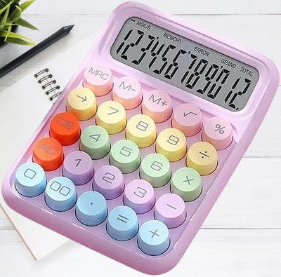 PRSVIKE 65240 12 Digit Large LCD Display And Big Round Buttons, Colored Electronic Calculator Basic  Calculator(12 Digit)