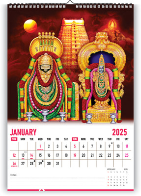 Leonius Hindu Religious Wall Calendar 2025 – South Indian Temple Deity Design 2025 Wall Calendar(White, Monthly Wall Calendar)