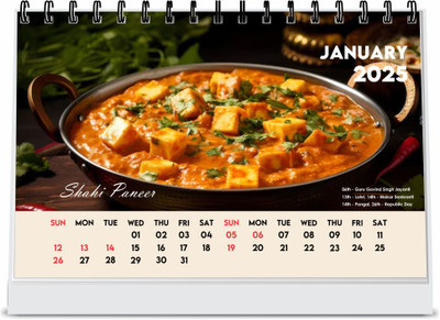 ESCAPER Shahi Paneer Food Calendar 2025, Indian Traditional Food Calendar 2025 2025 Table Calendar(Multicolor, Office & Home)