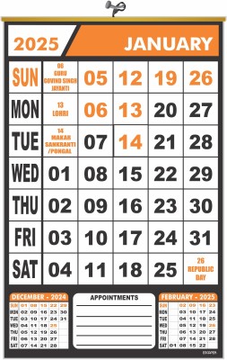 ESCAPER Monthly Date Calendar 2025 – Easy to Hang, Indian Holidays, Large Print 2025 Wall Calendar(Orange, Office, Homes)