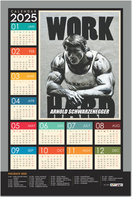 ARTBOX Work Hard Arnold Schwarzenegger Gym Wall Calendar 2025 2025 Wall Calendar(Multicolor, Gym, Fitness)