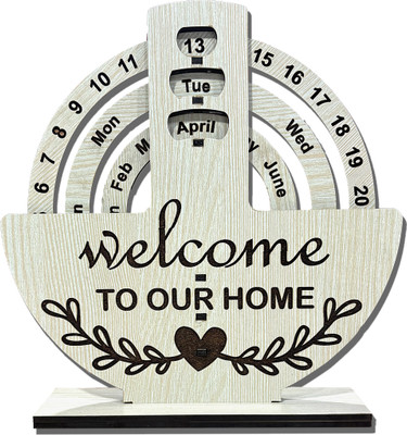 Print Ginnie Welcome To Our Home (Lifetime Infinite Round Calendar Office/Home) 2025 Table Calendar(White & Brown, MDF)