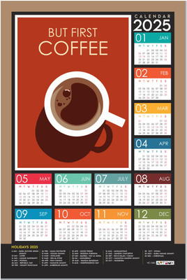 ARTBOX But First Coffee Wall Calendar 2025 Wall Calendar(Multicolor, Coffee baverages)