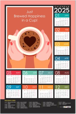 ARTBOX Just Brewed Happiness in a cup Coffee Calendar 2025 Wall Calendar(Multicolor, Coffee baverages)