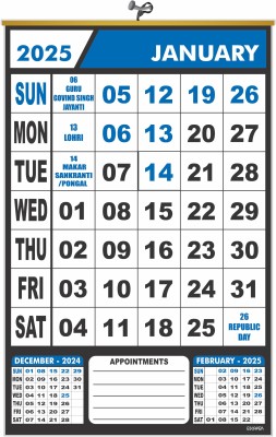 ESCAPER Easy to Hang 2025 Calendar – Indian Holiday List, Bold Dates, Wall Use 2025 Wall Calendar(Blue, Office, Homes)