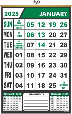 ESCAPER New Year Wall Calendar 2025 – Easy to Hang, Large Size, Indian Holidays 2025 Wall Calendar(Green, Office, Homes)