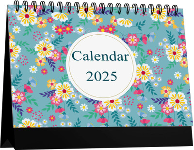 AccuPrints Blue Flower Desk(8 x 5.5 ) inch 2025 Table Calendar(Multicolor, Desk Planner)