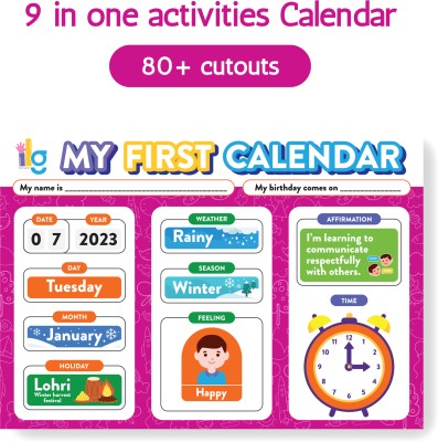 ilearnngrow Art & Craft 9 in 1 Calendar For Kids, Educational Game For 1 to 8 Yrs Kids All Table Calendar(Multicolor, date day year time weather season holiday feelings and affirmation concept)