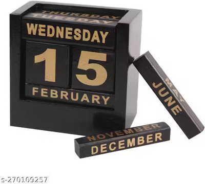 Anabeer Wooden Calendar, Black with Gold Letters, Day Date Month Display Blocks 2025 -2030 Table Calendar(Black, Golden, Wooden Desk Calendar for Office Home Décor)