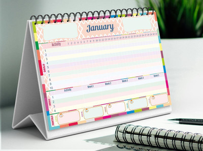 Vivid Print Rainbow001habitTracker Undated Table Calendar(Multicolor, Rainbow Blocks)