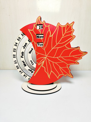 Radhya Creation Wooden Eco friendly Leafy Perpetual Calendar for TableTop & Office Desk 2025 Table Calendar(Red, Leaf shape calendar)