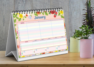 Vivid Print Floral Habit Tracker Undated Table Calendar(Floral Multi colour, 12 Month Undated Daily | Weekly | Monthly Habit Journal)