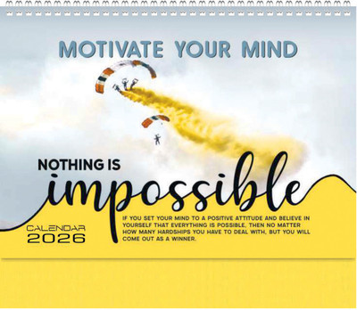 ARGS PAPER PLUS 317-Nothing is Impossible 2026 Table Calendar(Yellow, MOTIVATIONAL)