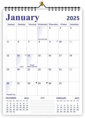 Vivid Print Blue Wall Planner 2025 Wall Calendar(Blue, Monthly Planner, Thick paper, Wiro Binding, Notes, Previous and next month view)