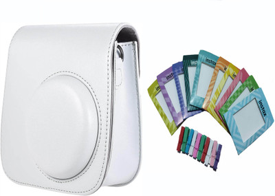 Stela PU Leather Protective Camera Case Pouch with Pocket and Bunting Paper Compatible with Instant Mini 12  Camera Bag(White)