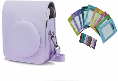 Stela PU Leather Protective Camera Case Pouch with Pocket and Bunting Paper Compatible with Instant Mini 12  Camera Bag(Lilac purple)