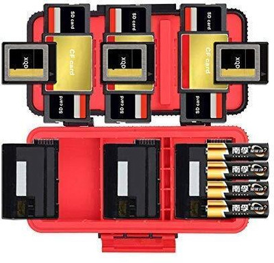 LENSGO D950 Camera Battery Storage Box Case Shockproof Protector for AA Battery SD CF XQD Memory Card Organizer Holder  Camera Bag(Black, Red)
