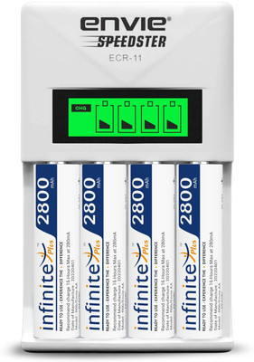 Envie Speedster ECR-11 + 4xAA 2800 Ni-MH rechargeable  Camera Battery Charger(White)