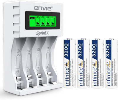 Envie Ultra Fast Charger ECR 11 MC With 4 nos of AA3200 Rechargeable Battery  Camera Battery Charger(White)