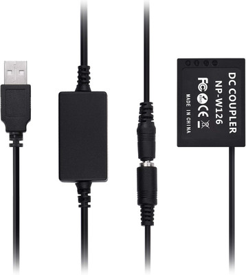 DIGICLIMBER NP-W126 Dummy Battery Pack DC Coupler Adapter Cable 5V USB Compatible with Fuji  Camera Battery Charger(Black)