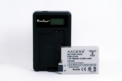 Axcess LP-E8 Battery and Smart LCD Display Single USB Charger for Canon EOS 650D, 700D  Camera Battery Charger(Grey, Black)