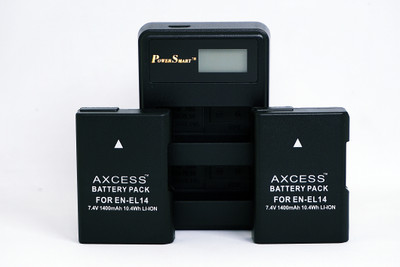 Axcess EN-EL14 Battery (2- No.s) + EN-EL14a Dual USB Charger for Nikon D5600 D3400  Camera Battery Charger(Black)
