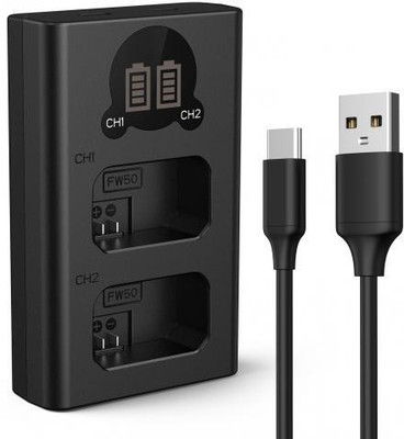 IJJA NP-FW50 Dual Fast Type c USB cable with LCD display  Camera Battery Charger(Black)