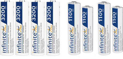 Envie 3200mAh 4pc AA and 1100mAh 4pc AAA NI-MH Rechargeable Battery Combo (8pc)  Camera Battery Charger(White)