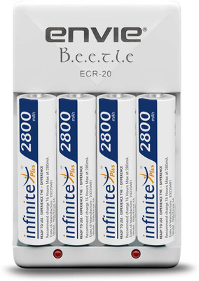 Envie Bettle ECR-20 |Combo With| 4xAA 2800 Ni-MH rechargeable  Camera Battery Charger(White)
