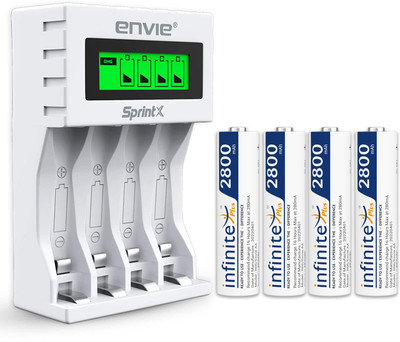 Envie Ultra Fast Charger ECR 11 MC For AA & AAA Ni-MH Rechargeable Batteries With 4xAA2800 Rechargeable Batteries | With Over Charge Protection  Camera Battery Charger(White)