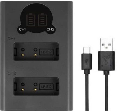 Onkliq LP-E17 Dual Fast USB Type 'C' Cable with LCD Display  Camera Battery Charger(Black)
