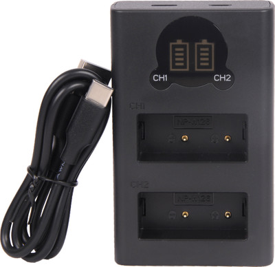 camstuff NP-W126 Dual type c cahrger with LCD display  Camera Battery Charger(Black)