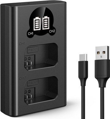 Scalebee Type C & Micro Usb Port Dual Battery Charger for NP-FW50 Batteries  Camera Battery Charger(Black)