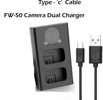 DIGICLAMBO FW-50 Dual fast camera charger with Type C cable Charger  Camera Battery Charger(Black)