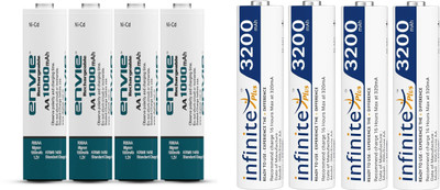 Envie 3200mAh 4pc AA NI-MH and 1000mAh 4pc NI-CD AA Rechargeable Battery Combo (8pc)  Camera Battery Charger(White)
