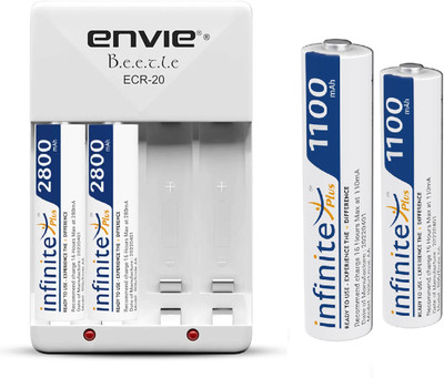 Envie 2800mah AA 2pl & 1100mah AAA 2pl Ni-MH Rechargeable Battery Charger Ready to use  Camera Battery Charger(White)