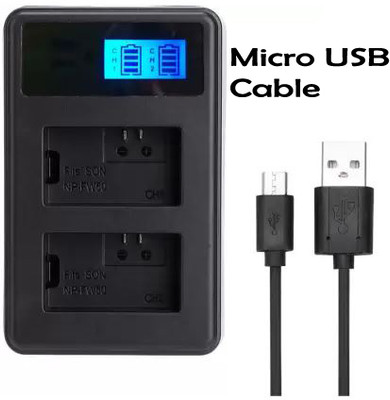 IJJA NP-Fw-50 Dual USB charger with LCD display for son-y  Camera Battery Charger(Black)