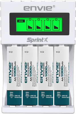 Envie Ultra Fast Charger ECR 11 MC For AA & AAA With 4 x AA 1000 Ni-CD rechargeable  Camera Battery Charger(White)