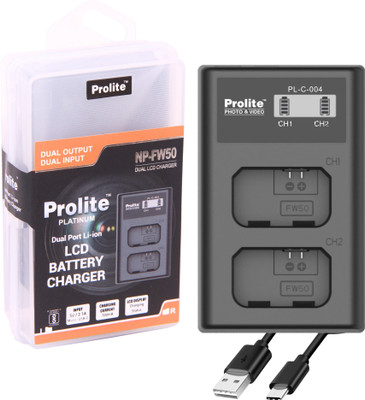 Prolite Dual LCD Charger for Sony NP-FW50C Camera Li-ion Batteries |  Camera Battery Charger(Black)
