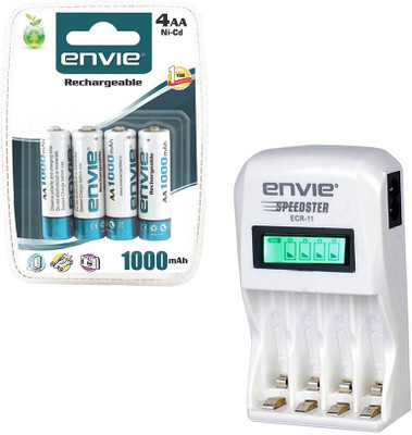 Envie Speedster ECR-11 + 4xAA 1000 Ni-CD rechargeable  Camera Battery Charger(White)