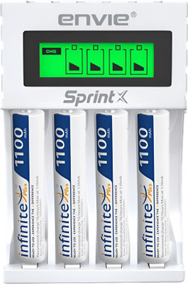 Envie ECR 11 MC Ultra Fast Charger With 4 x AAA 1100 Infinite Plus rechargeable  Camera Battery Charger(White)