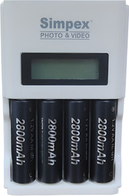 Simpex LCD Fast Charger with 2800mAh 4pc AA Ready To Use Rechargeable  Camera Battery Charger(White, Black)