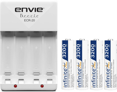 Envie 3200mAh AA 4 Pcs Ni-MH Rechargeable Battery With Ecr20 Charger  Camera Battery Charger(White)